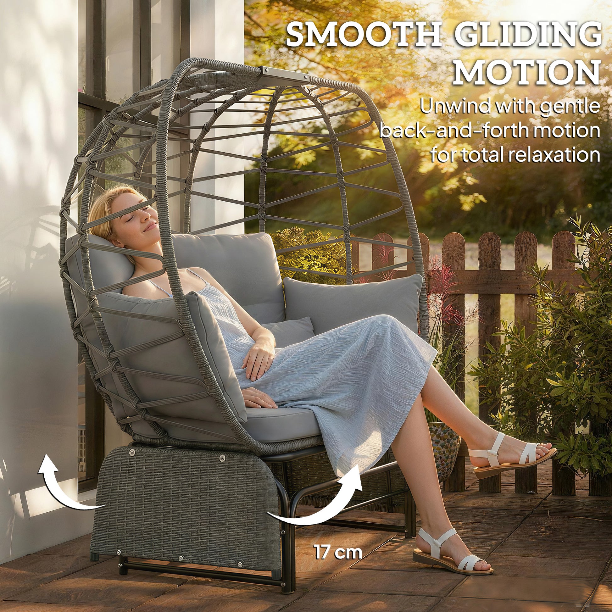 Double Outdoor Glider Egg Chair - Dark Grey Wicker-DECOROLALA