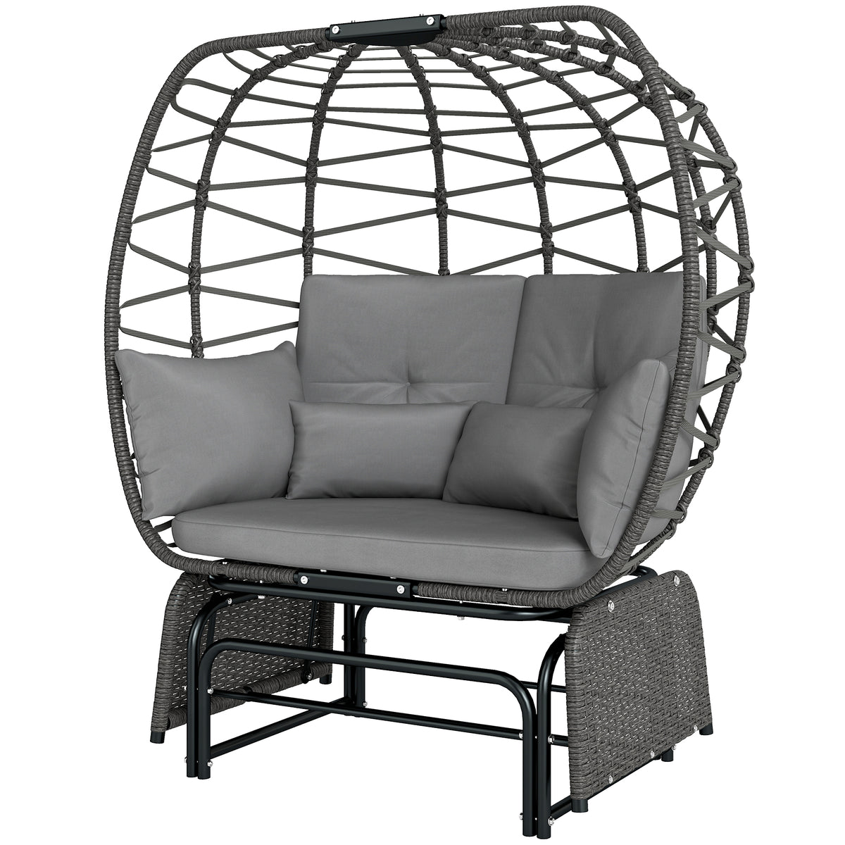 Double Outdoor Glider Egg Chair - Dark Grey Wicker-Outdoor Rocking Chairs & Gliders-DECOROLALA