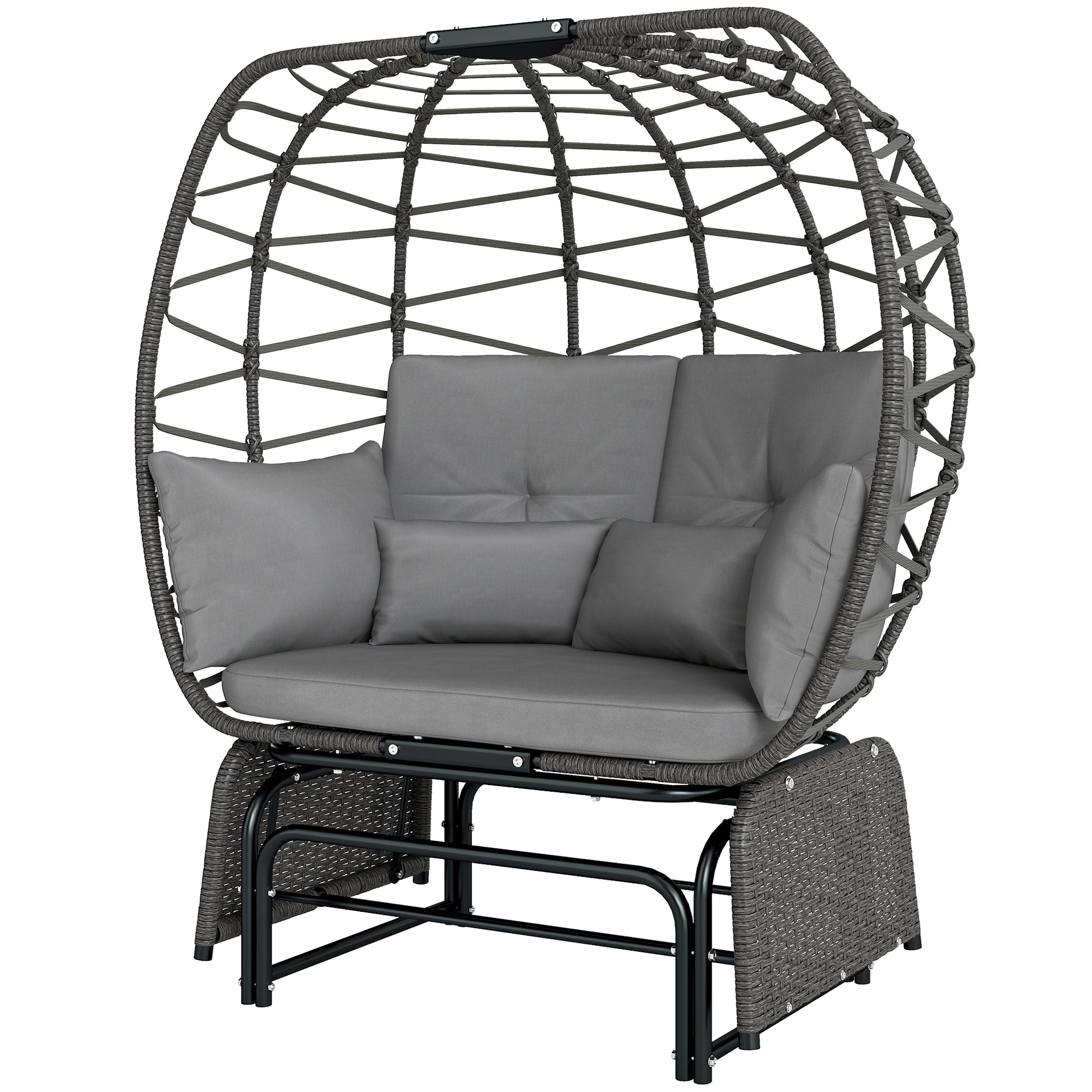 Double Outdoor Glider Egg Chair - Dark Grey Wicker-DECOROLALA