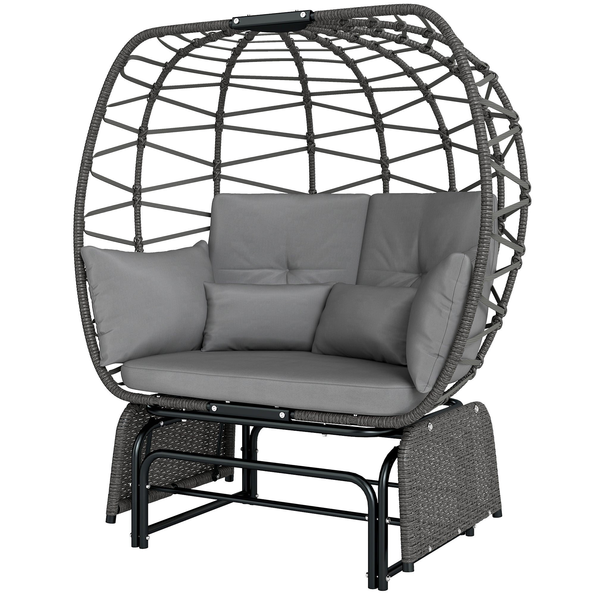 Double Outdoor Glider Egg Chair - Dark Grey Wicker-DECOROLALA