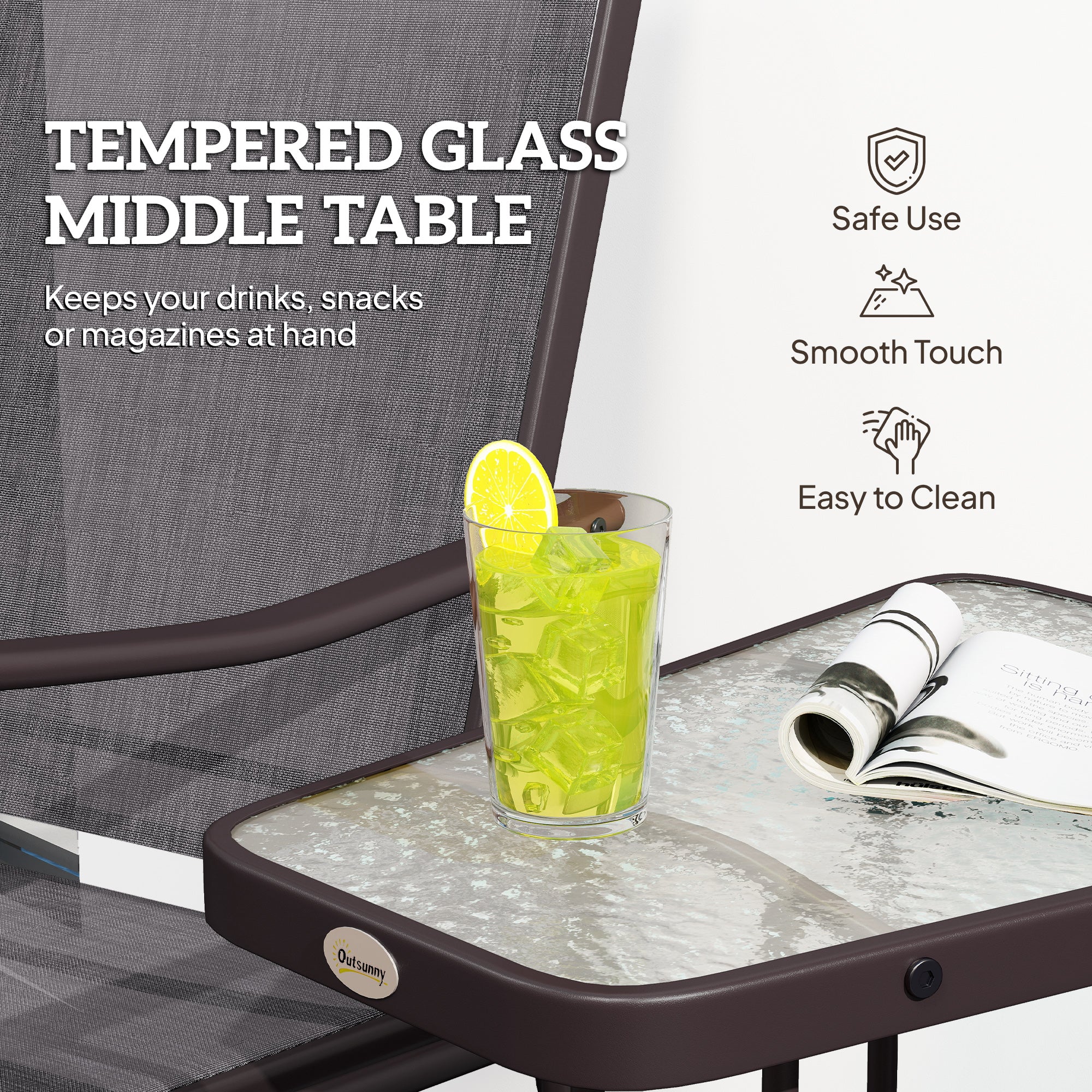Double Patio Glider Chair with Center Table Grey-DECOROLALA