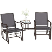 Double Patio Glider Chair with Center Table Grey-DECOROLALA