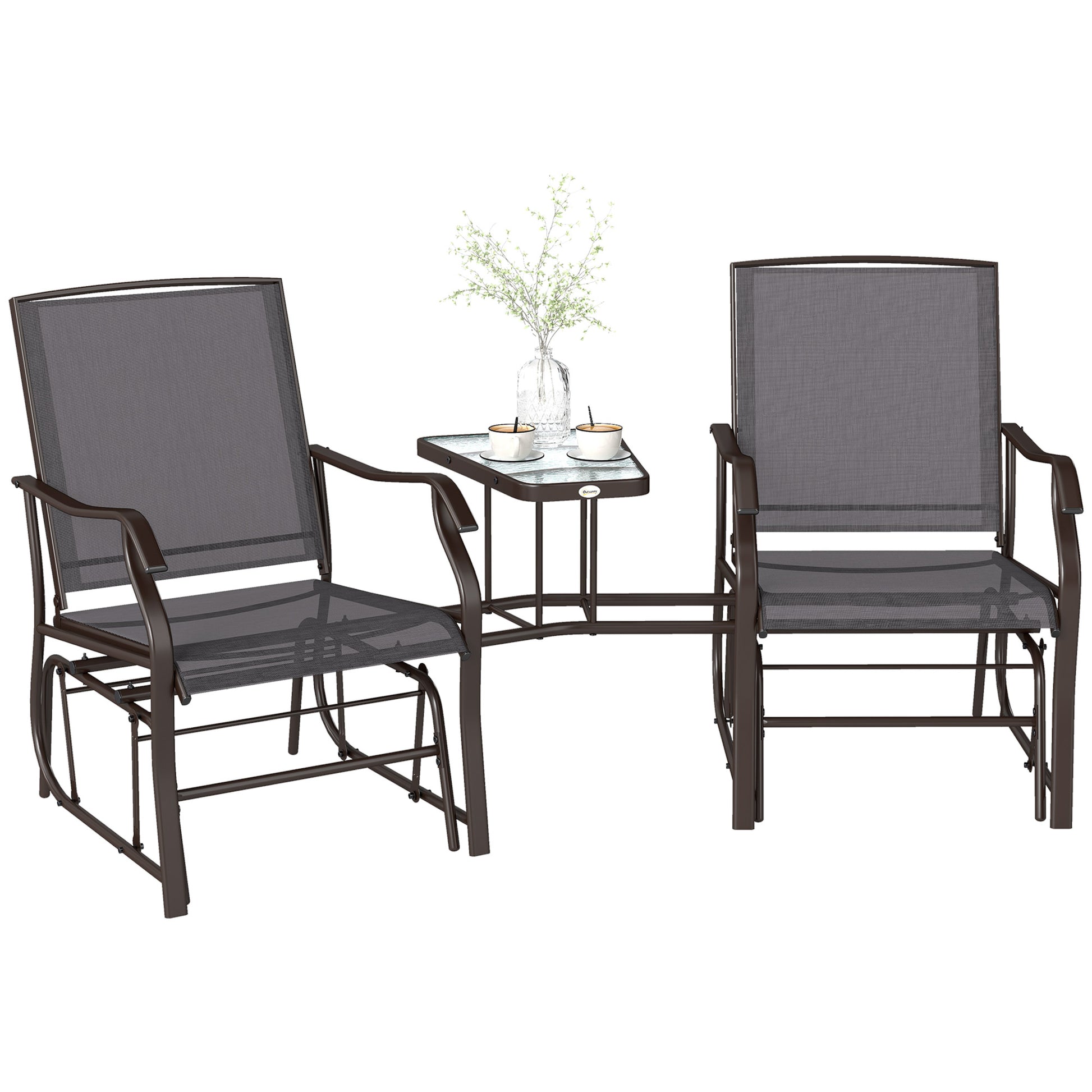 Double Patio Glider Chair with Center Table Grey-DECOROLALA