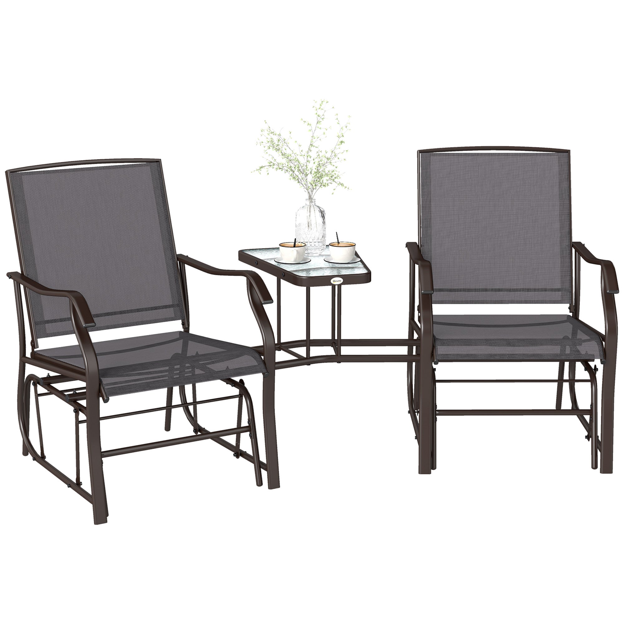 Double Patio Glider Chair with Center Table Grey-DECOROLALA