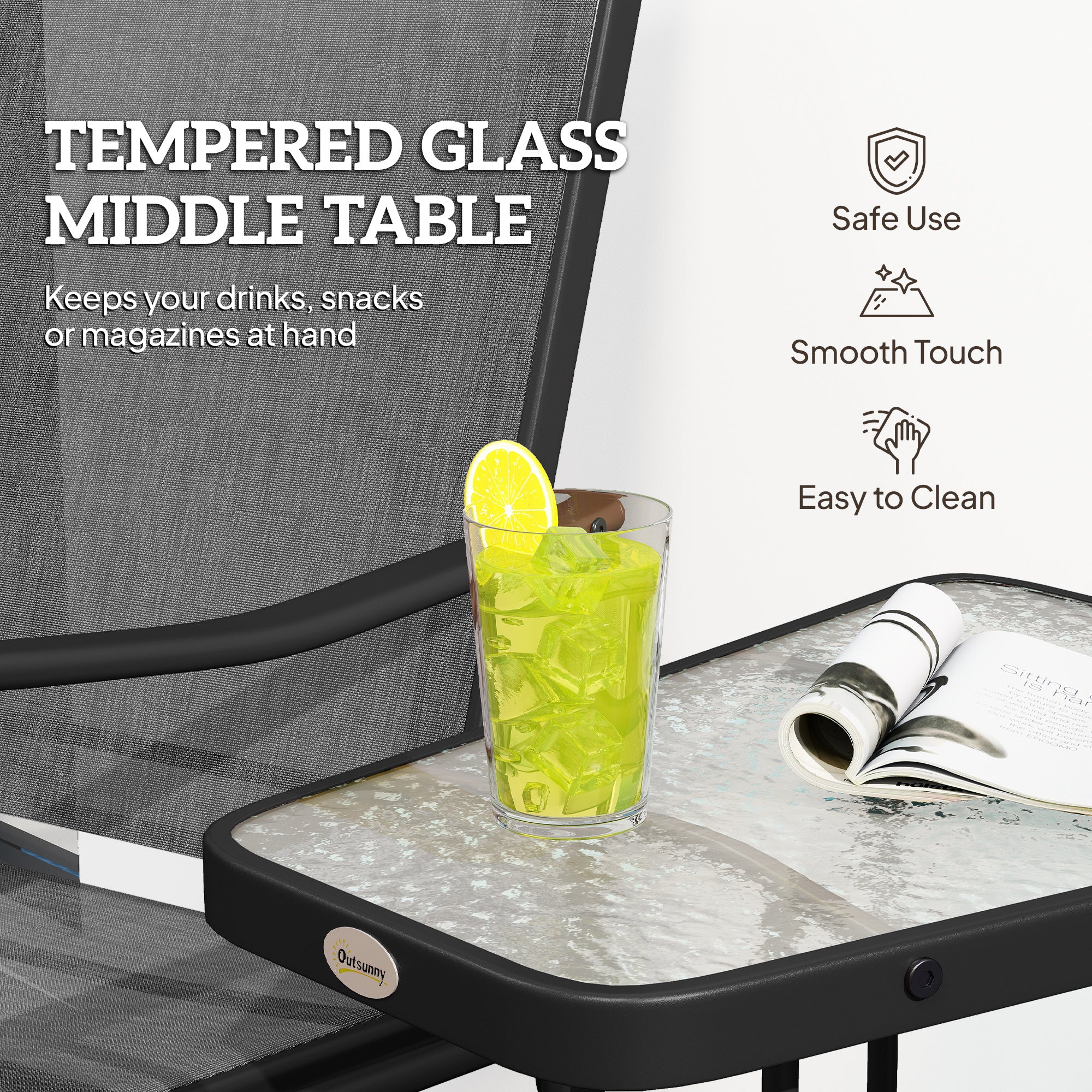 Double Patio Glider Loveseat with Glass Table - Black-DECOROLALA