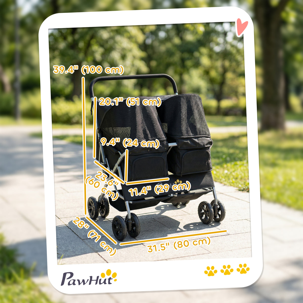 Double Pet Stroller - Foldable 2-Seater Dog Stroller Black-Dogs-DECOROLALA