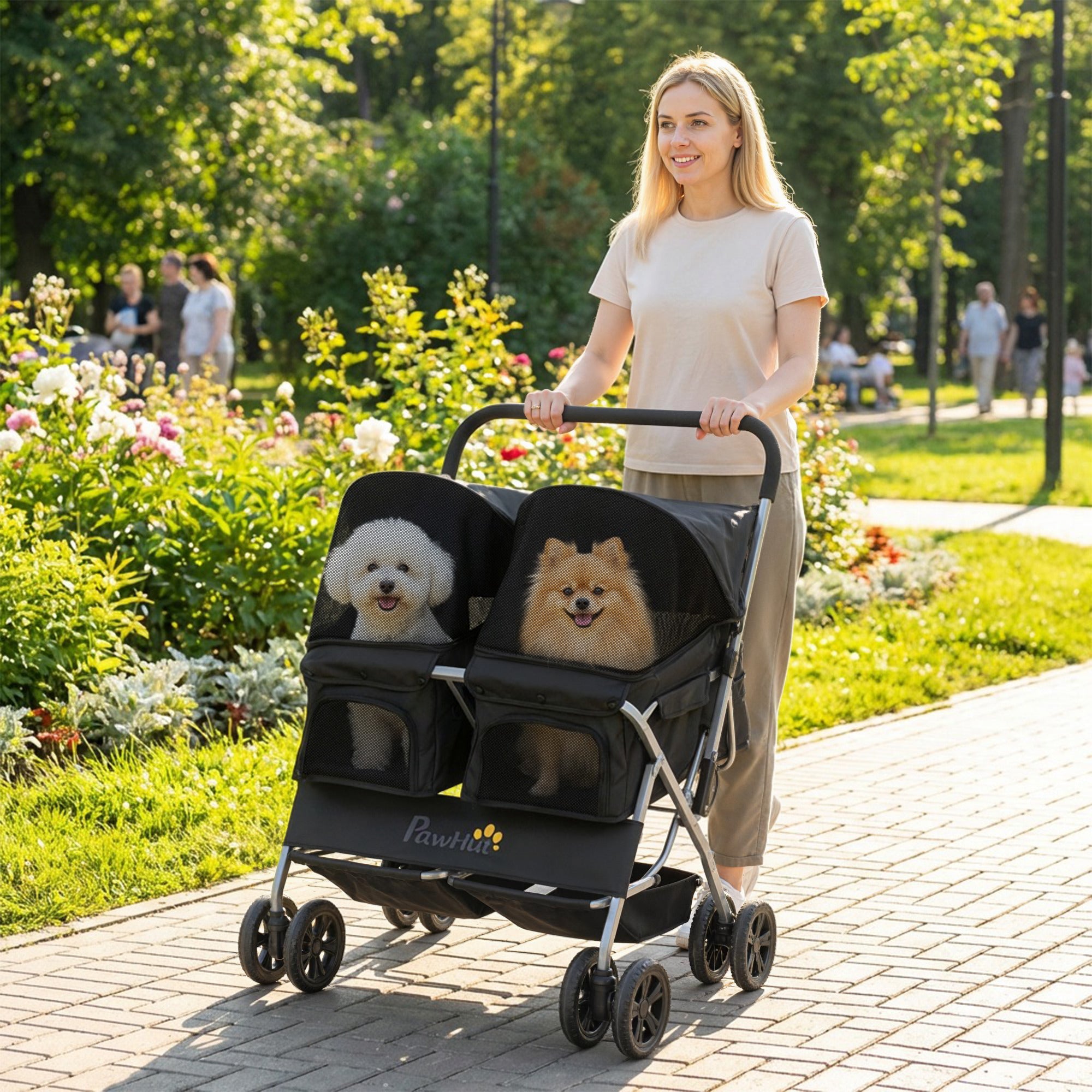 Double Pet Stroller - Foldable 2-Seater Dog Stroller Black-Dogs-DECOROLALA