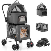 Double Pet Stroller Foldable 3-in-1 Dog Stroller with 2 Detachable Carriers-Gray-Dog Supplies-DECOROLALA
