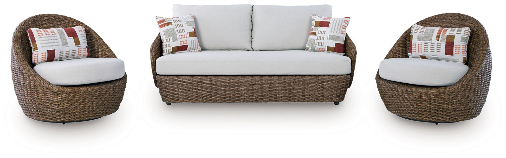 Double Point - Loveseat, Swivel Chairs Set (Set of 3) - Beige-3 Piece Outdoor Sets-DECOROLALA