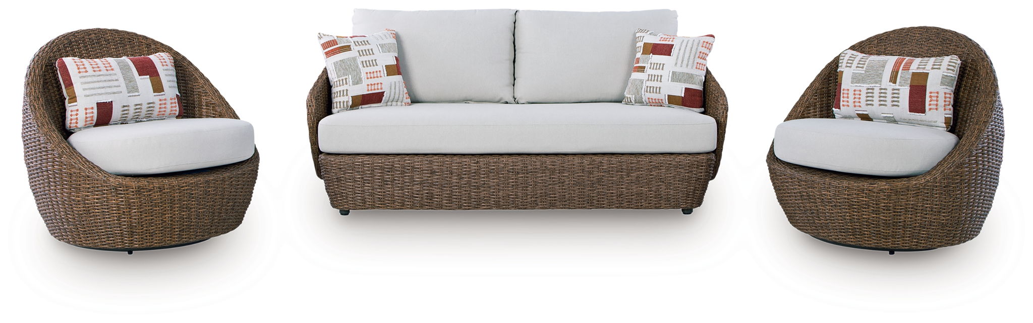 Double Point - Loveseat, Swivel Chairs Set (Set of 3) - Beige-3 Piece Outdoor Sets-DECOROLALA