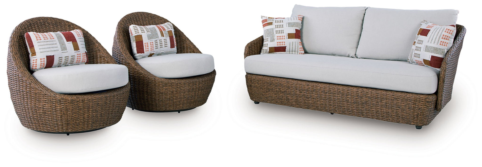 Double Point - Loveseat, Swivel Chairs Set (Set of 3) - Beige-3 Piece Outdoor Sets-DECOROLALA