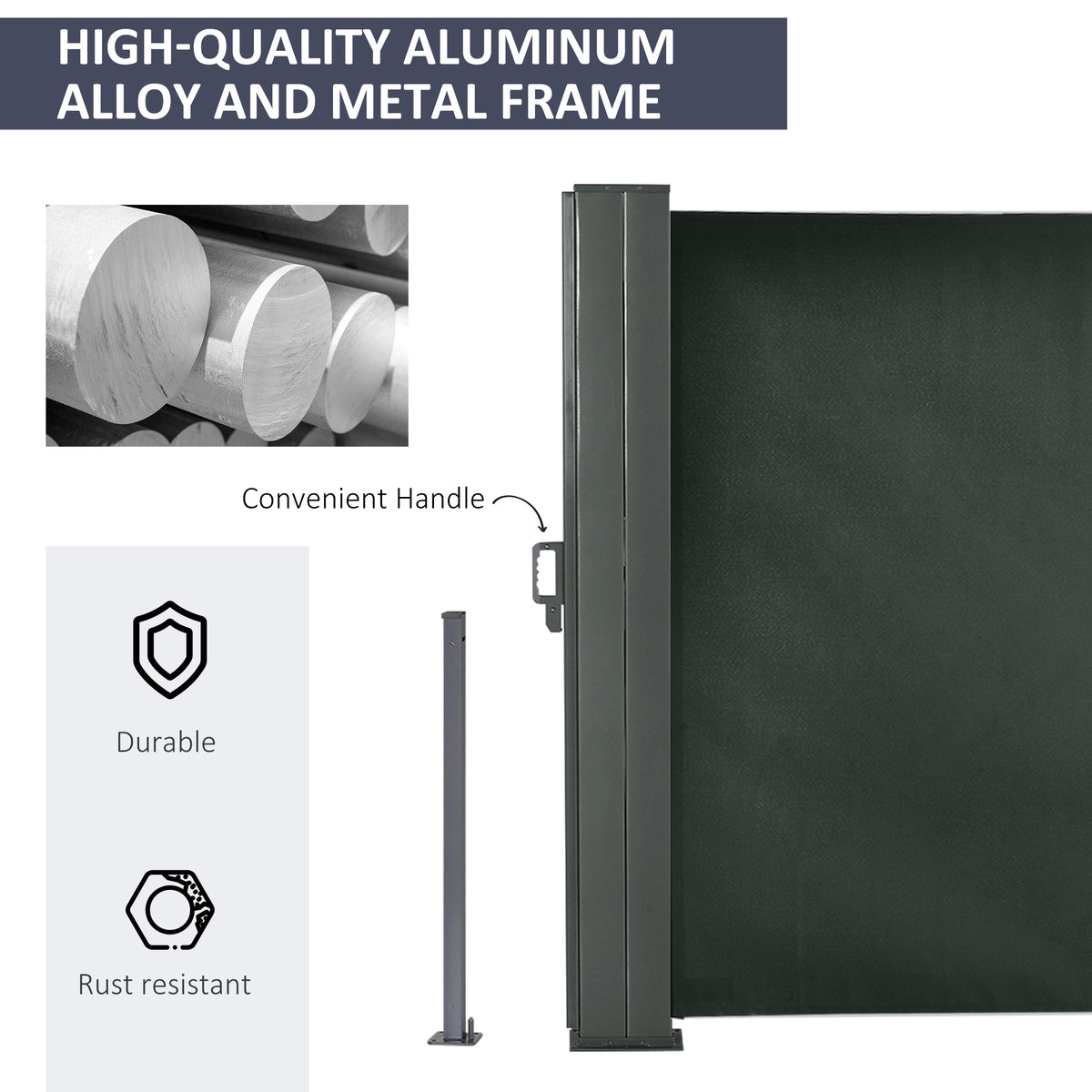 Double Retractable Side Awning - 236" x 63" Grey-Retractable Side Awnings-DECOROLALA
