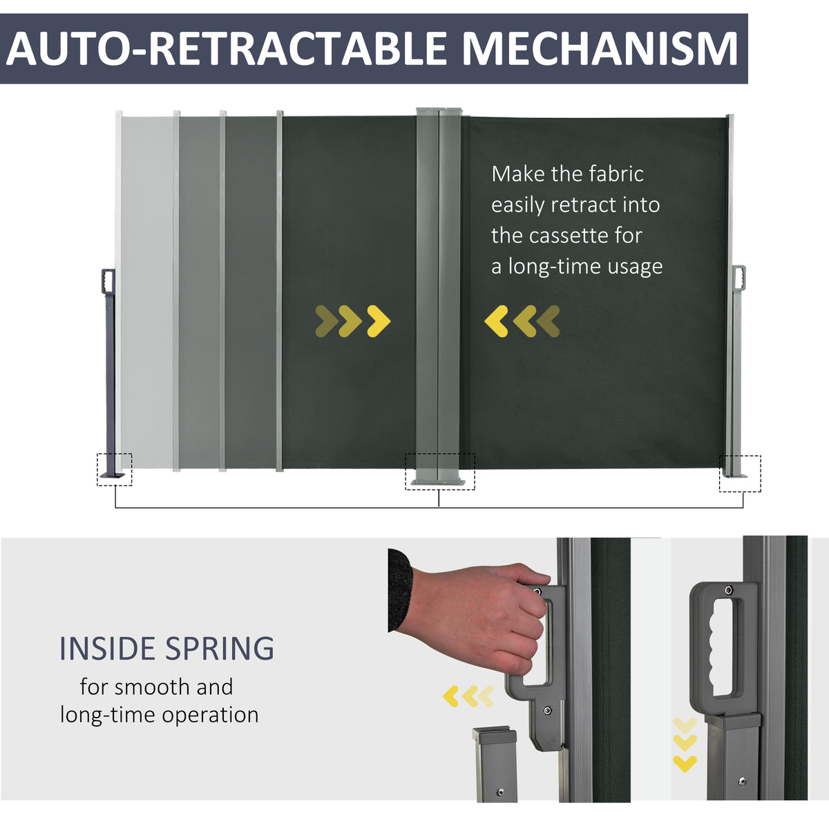 Double Retractable Side Awning - 236" x 63" Grey-Retractable Side Awnings-DECOROLALA
