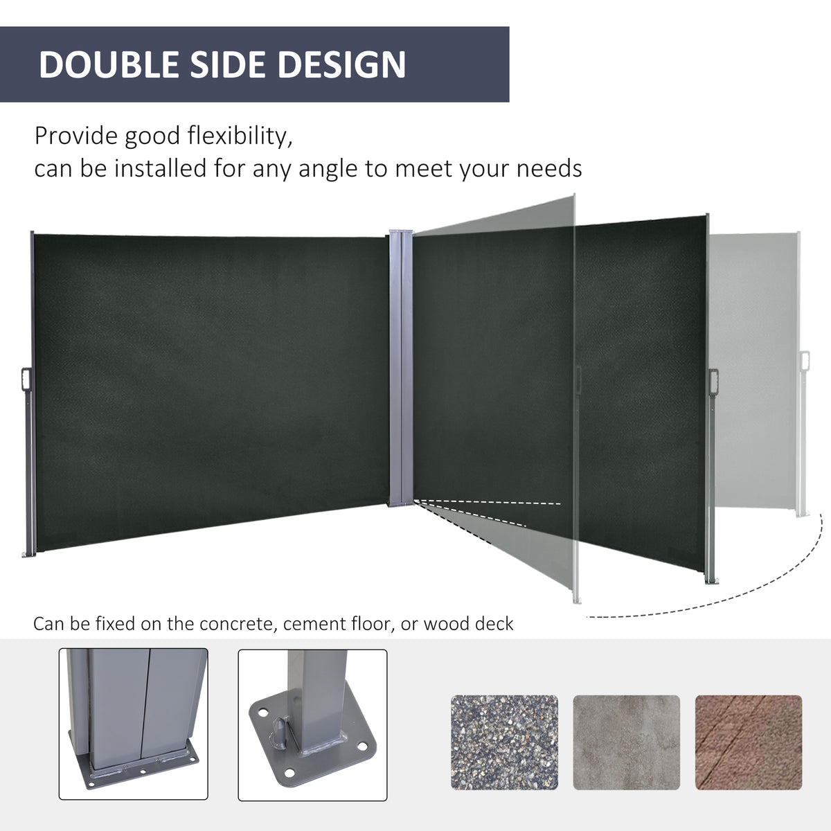 Double Retractable Side Awning - 236" x 63" Grey-Retractable Side Awnings-DECOROLALA