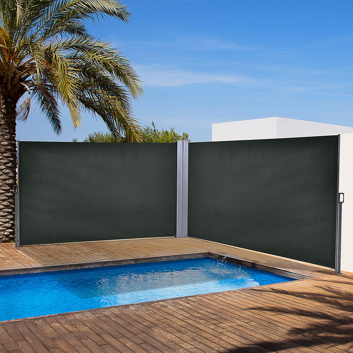 Double Retractable Side Awning - 236" x 63" Grey-Retractable Side Awnings-DECOROLALA