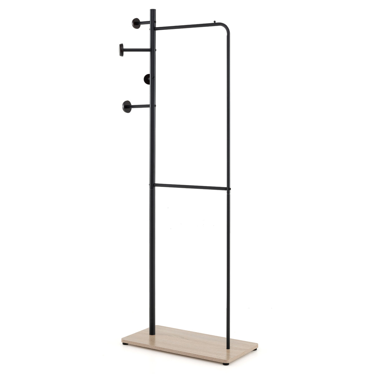 Double Rods Clothes Hanging Rack with Rubber Wood Hooks-Coat Racks & Hall Trees-DECOROLALA