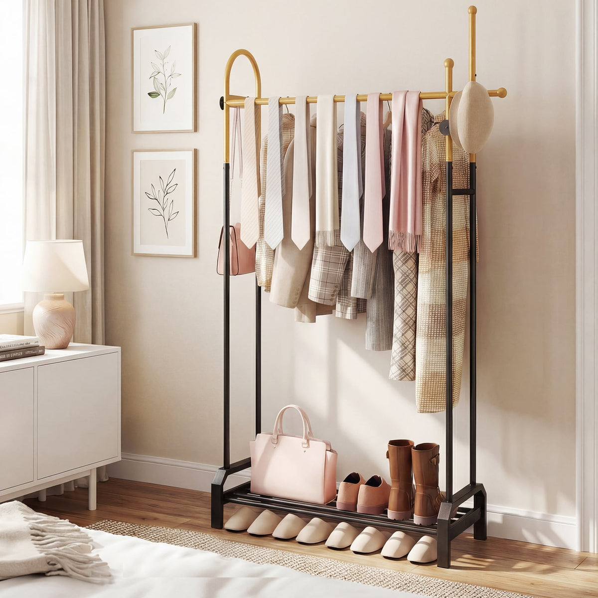 Double Rods Garment Rack for Hanging Clothes-Gold-Clothing & Closet Storage-DECOROLALA