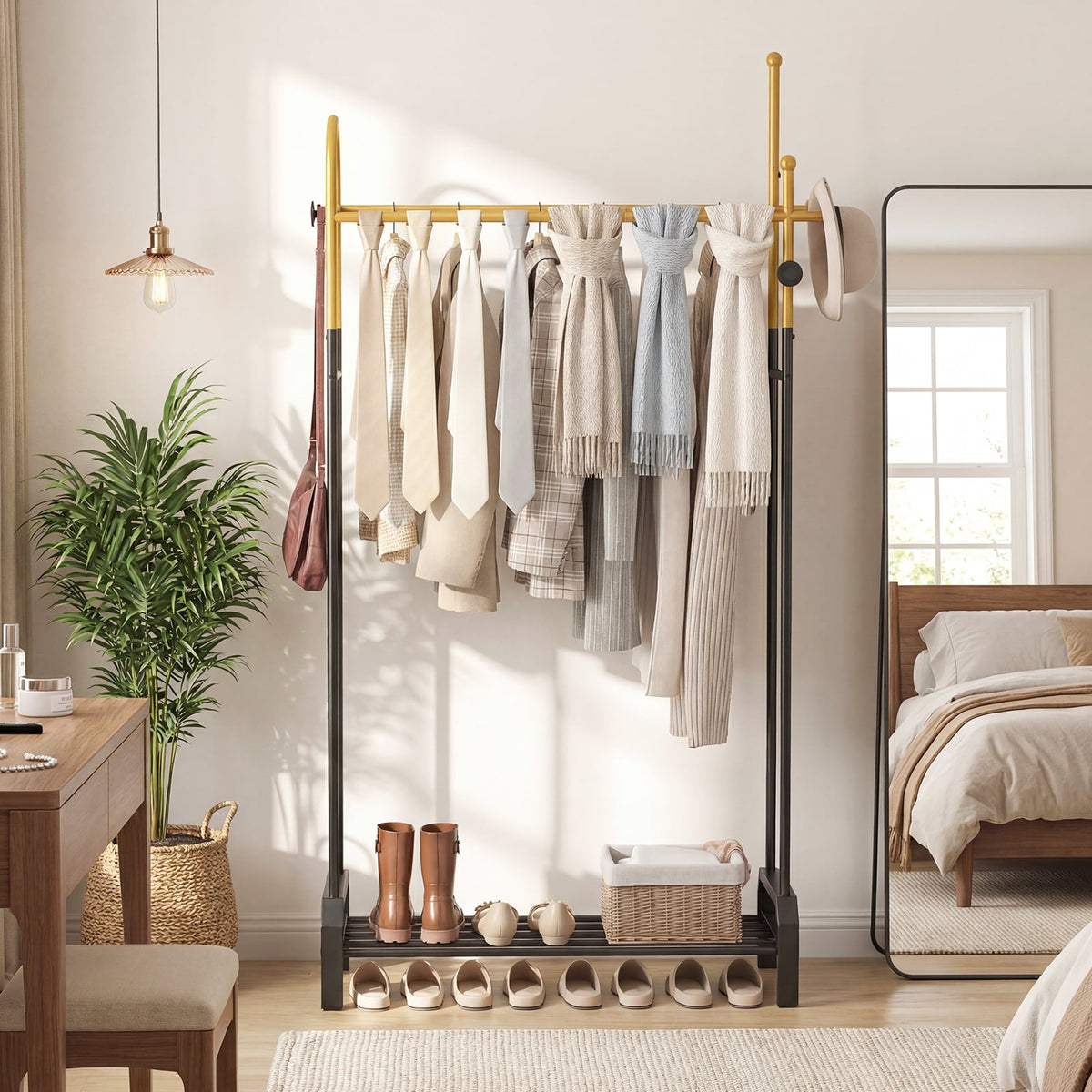 Double Rods Garment Rack for Hanging Clothes-Gold-Clothing & Closet Storage-DECOROLALA