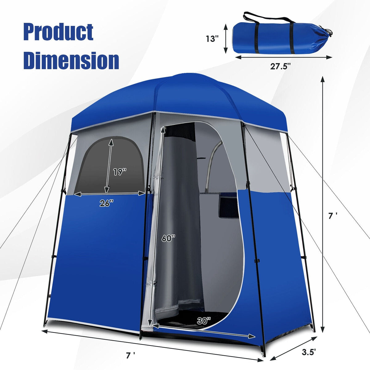 Double-Room Camping Toilet Tent with Floor and Portable Storage Bag-Blue-Tents-DECOROLALA