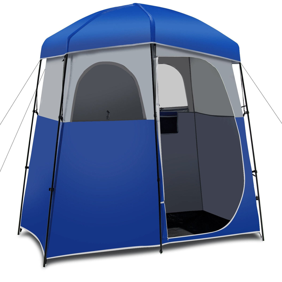Double-Room Camping Toilet Tent with Floor and Portable Storage Bag-Blue-Tents-DECOROLALA