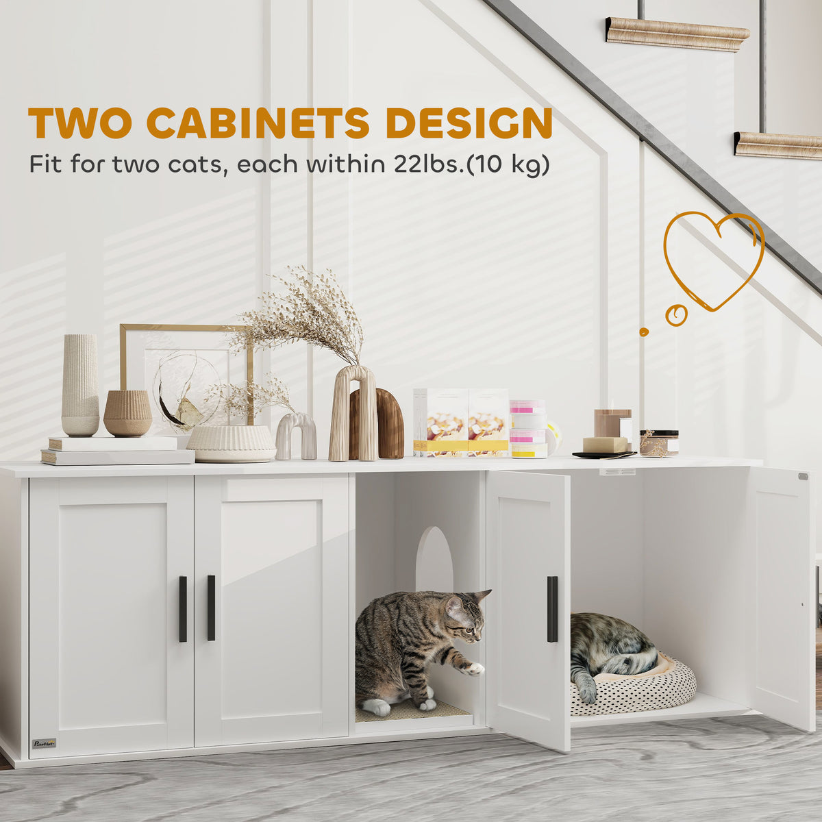 Double Room Cat Litter Box Enclosure TV Stand - White 57"-Cats-DECOROLALA