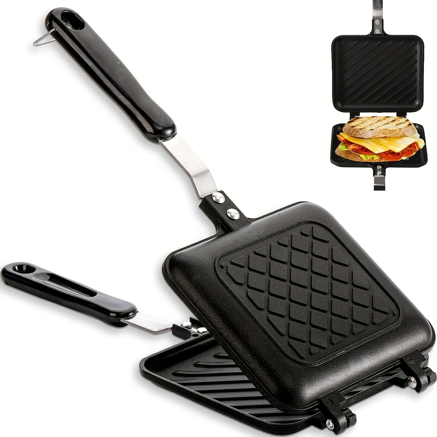 Double-Sided Non-Stick Sandwich & Waffle Maker - Black Aluminum-Sandwich Maker-DECOROLALA