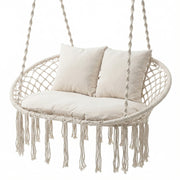 Double Swing Chair with Cushions Macrame Hanging Hammock Chair for Indoor and Outdoor Use-Beige-Hammocks-DECOROLALA