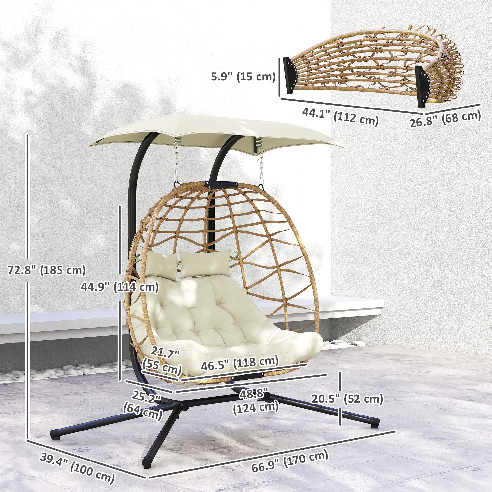 Double Wicker Egg Chair with Canopy - Beige 2-Person-DECOROLALA