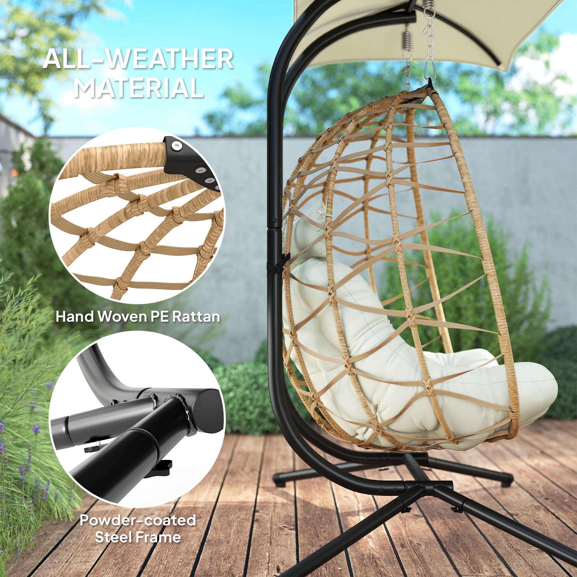 Double Wicker Egg Chair with Canopy - Beige 2-Person-DECOROLALA