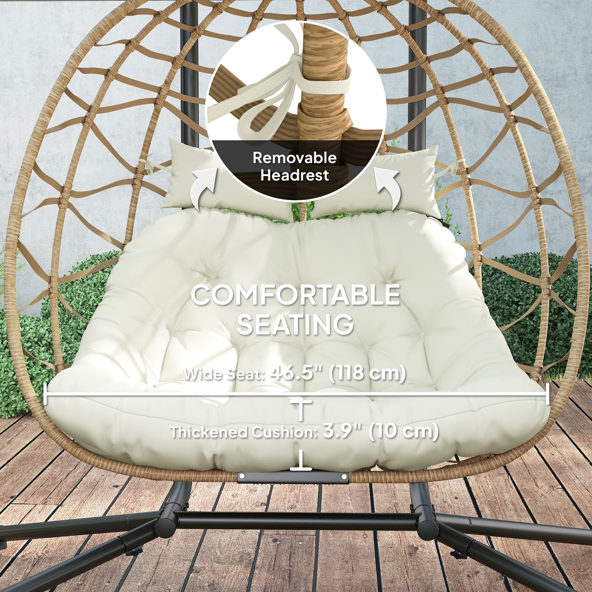 Double Wicker Egg Chair with Canopy - Beige 2-Person-DECOROLALA