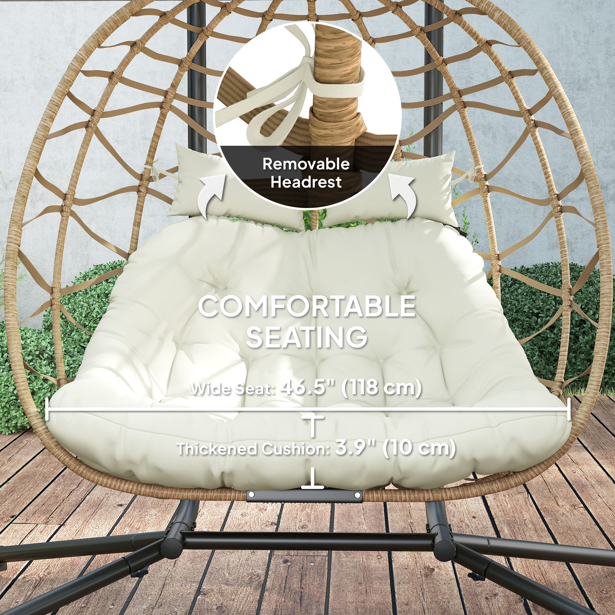 Double Wicker Egg Chair with Canopy - Beige 2-Person-DECOROLALA