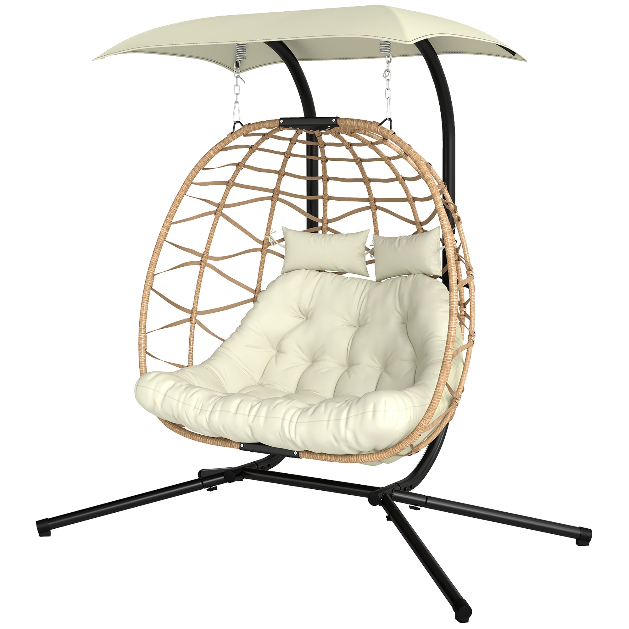 Double Wicker Egg Chair with Canopy - Beige 2-Person-DECOROLALA
