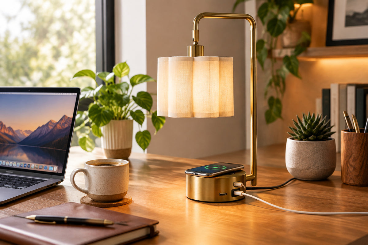 Dover Desk Lamp with USB, USB-C, AC & Qi Charging-Lighting-DECOROLALA