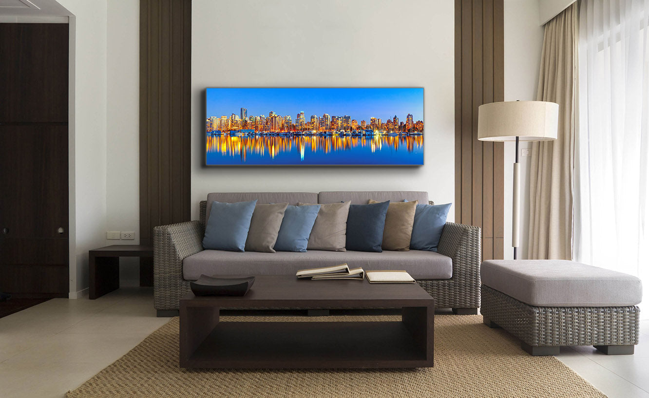 Downtown Vancouver at sunset- Skyline Wall Decor-RGB varnish-Wall Art-DECOROLALA
