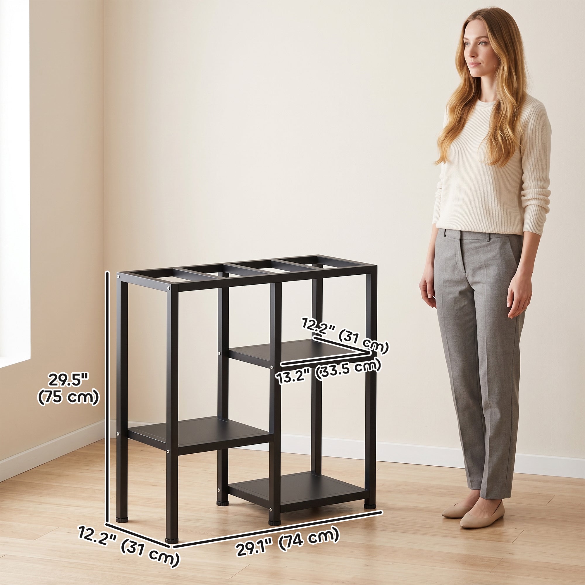 25 Gallon Fish Tank Stand, Metal Aquarium Stand with 3 Tier Storage Shelf, Adjustable Feet for Home Office, Black
