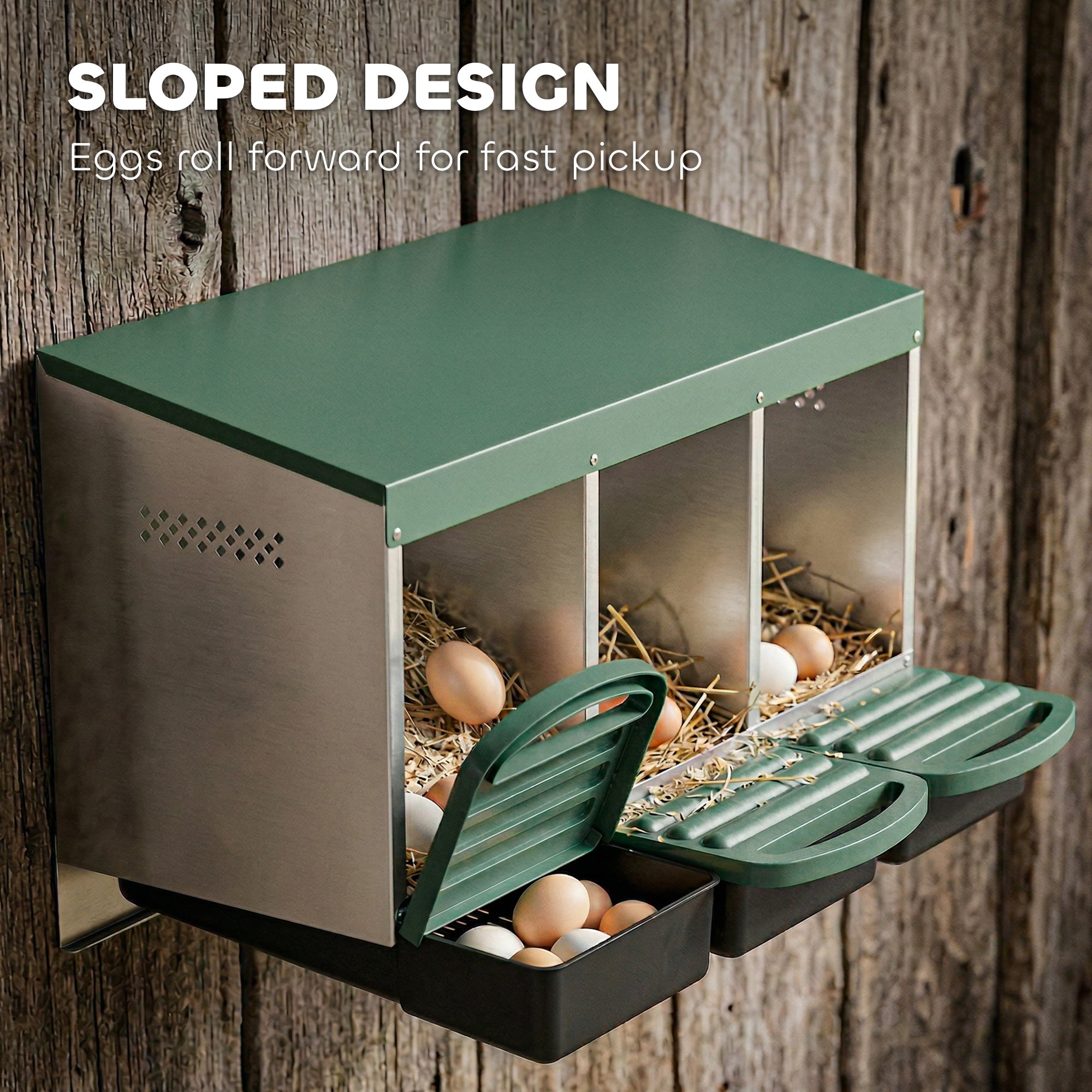 Chicken Nesting Boxes, 3 Compartment Metal Nesting Boxes for Chicken Coop, Egg Laying Boxes with Lid Cover