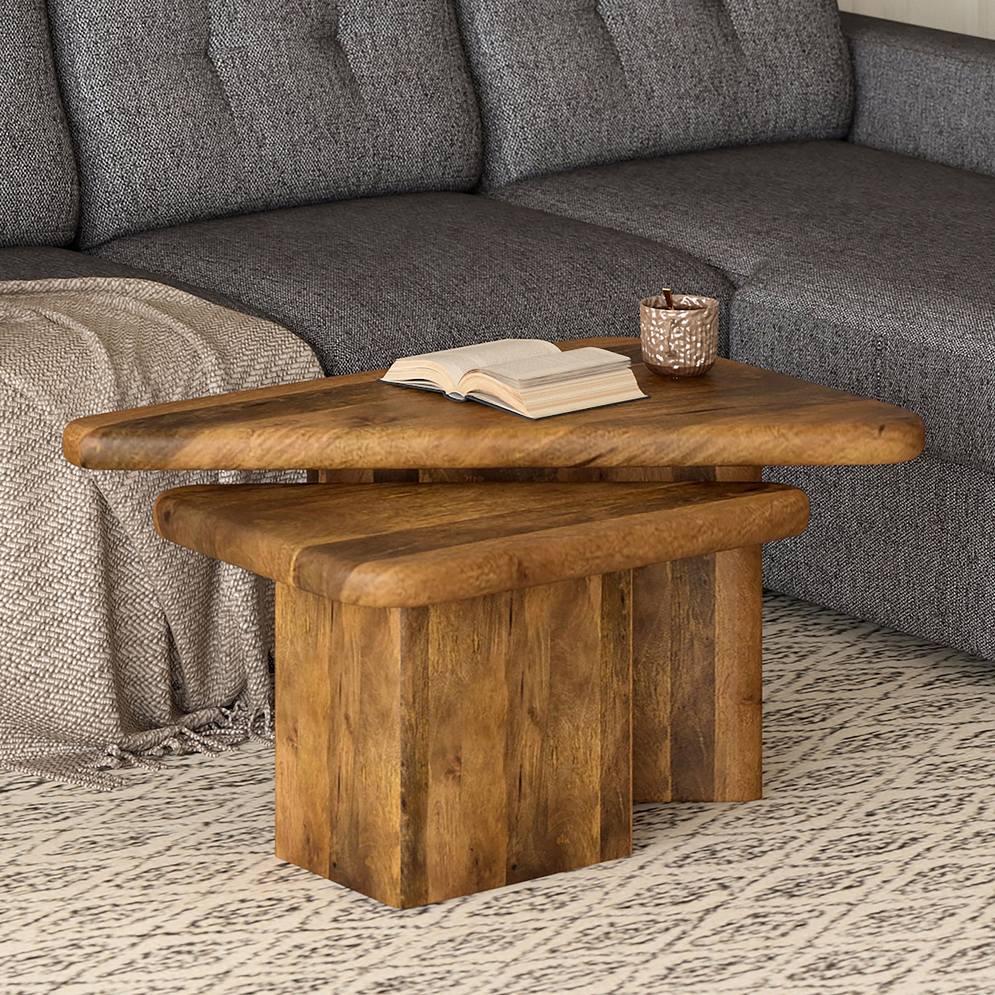 Draco 2-Piece Nesting Coffee Tables - Walnut Mango Wood-DECOROLALA