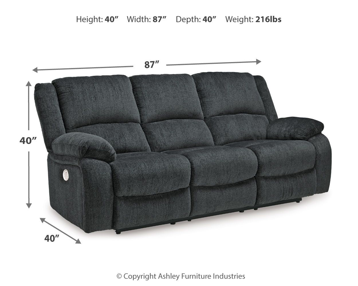 Draycoll Power Reclining Sofa - Slate Chenille-Reclining Sofas-DECOROLALA