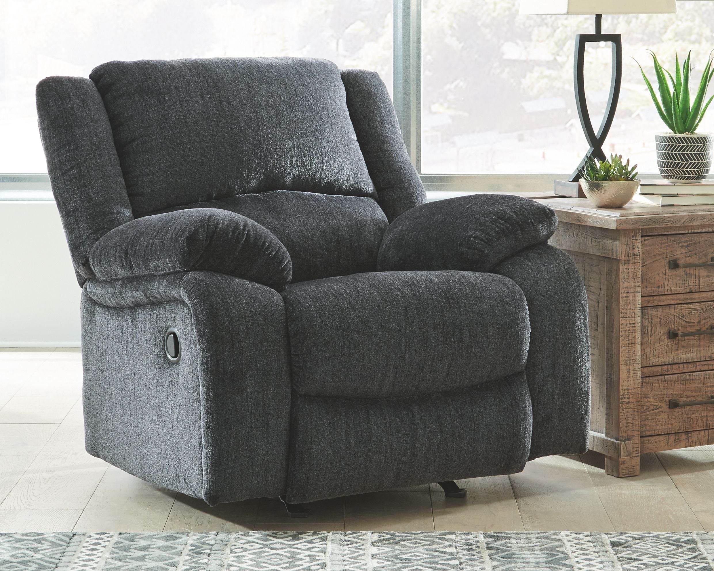 Draycoll Rocker Recliner - Slate Fabric-Rocker Chairs-DECOROLALA