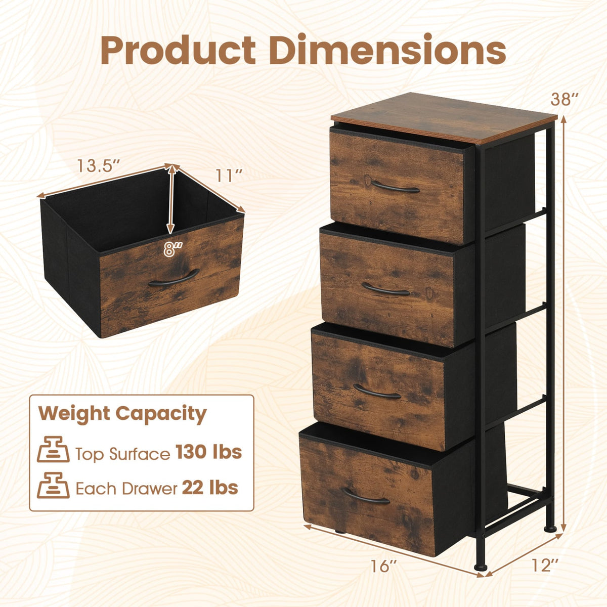 Dresser Nightstand 4 Fabric Drawers Brown (min order qty 2)-Dressers & Chests-DECOROLALA
