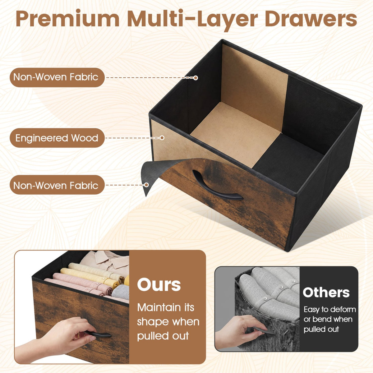 Dresser Nightstand 4 Fabric Drawers Brown (min order qty 2)-Dressers & Chests-DECOROLALA