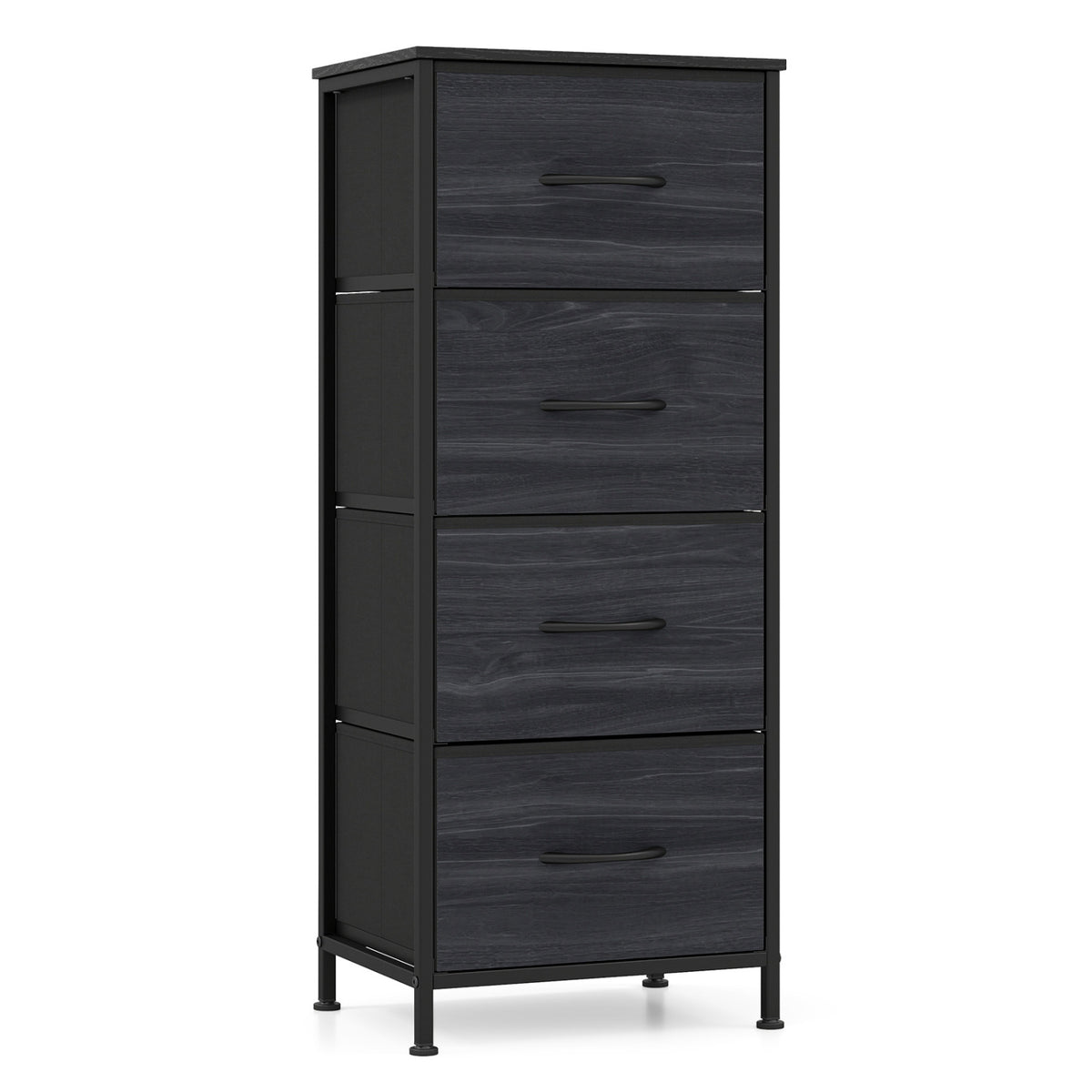 Dresser Nightstand 4 Fabric Drawers Metal Frame Charcoal Black (min order qty 2)-Dressers & Chests-DECOROLALA