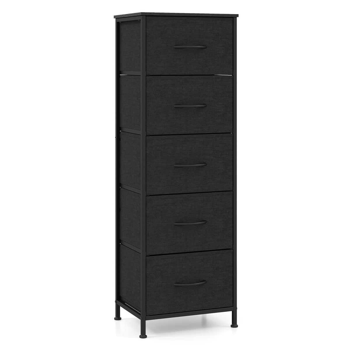 Dresser Nightstand with 5 Fabric Drawers - Black (min order qty 2)-Dressers & Chests-DECOROLALA