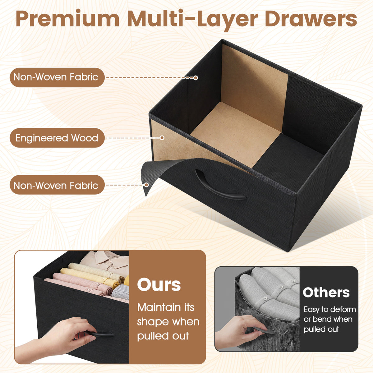 Dresser Nightstand with 5 Fabric Drawers - Black (min order qty 2)-Dressers & Chests-DECOROLALA