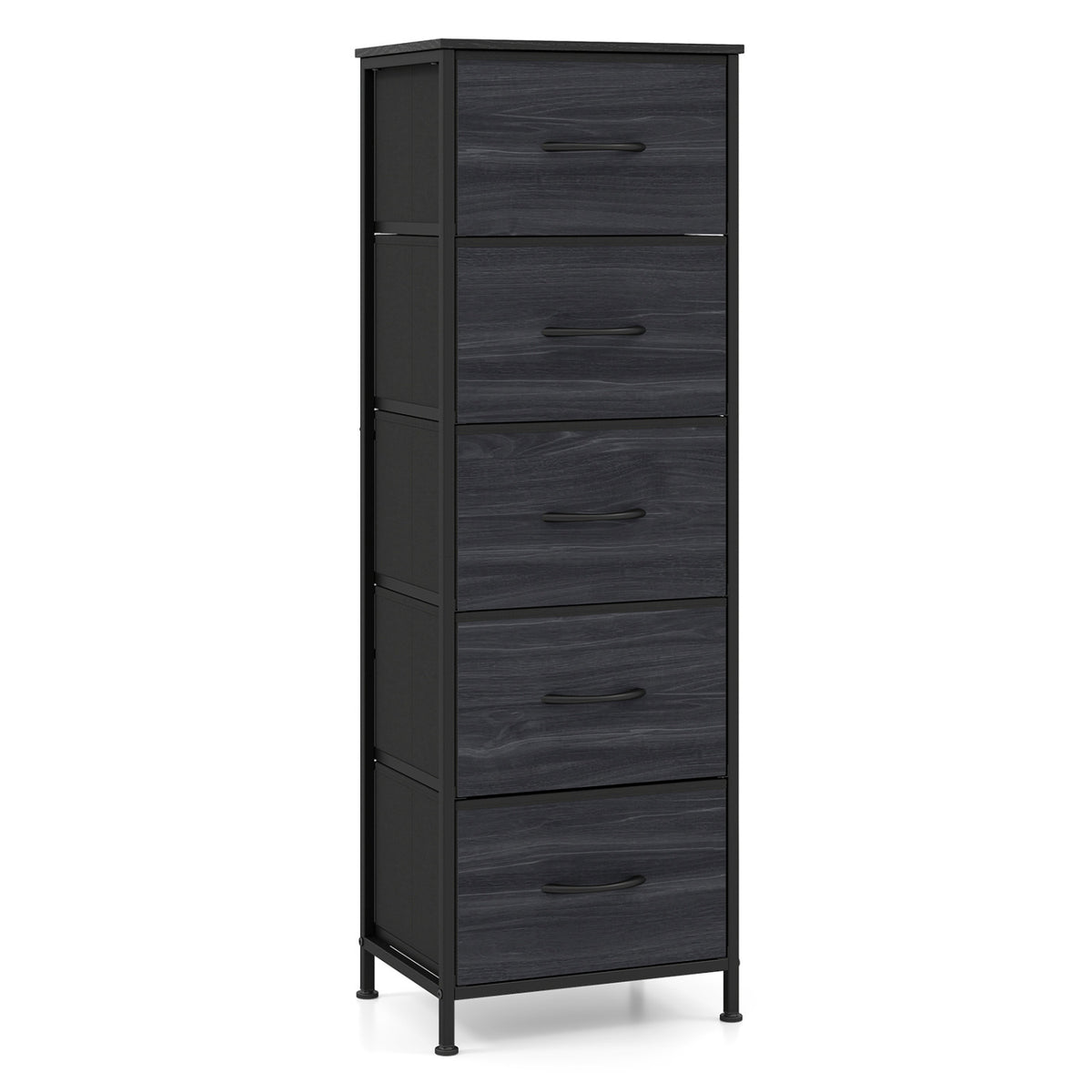 Dresser Nightstand with 5 Fabric Drawers - Charcoal Black (min order qty 2)-Dressers & Chests-DECOROLALA