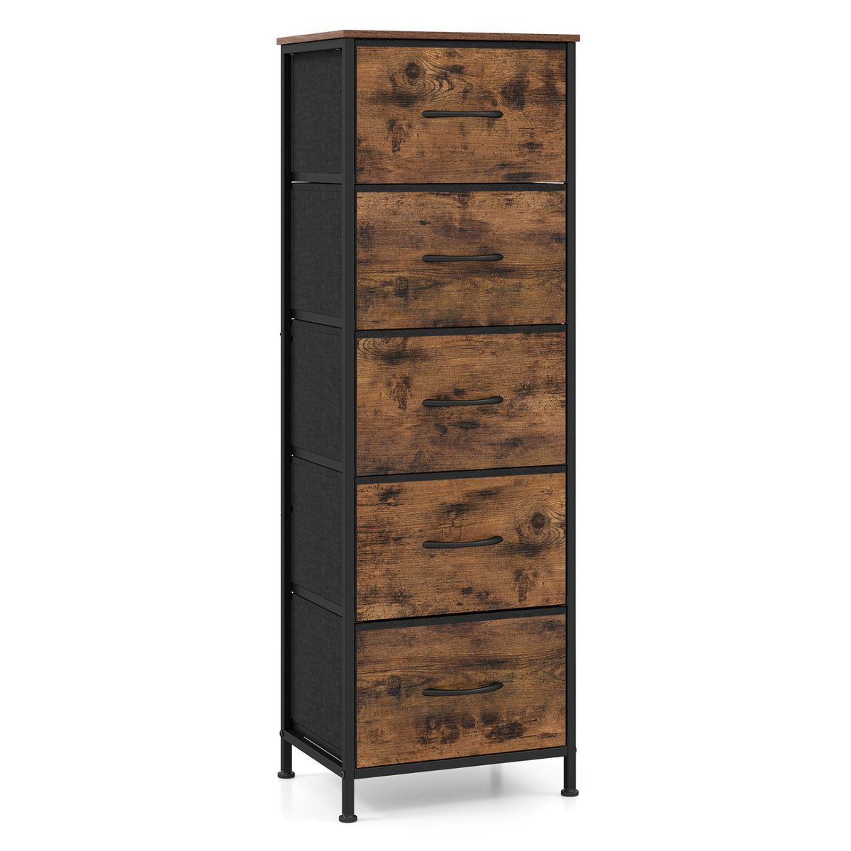 Dresser Nightstand with 5 Fabric Drawers - Rustic Brown (min order qty 2)-Dressers & Chests-DECOROLALA