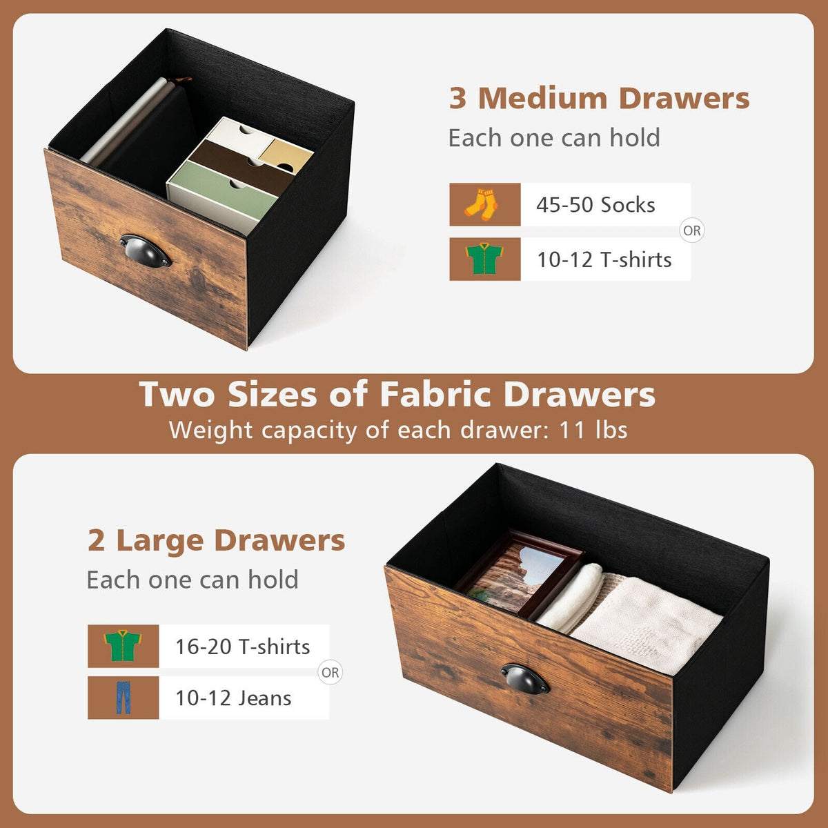 Dresser Organizer 5 Drawers Rustic Brown (min order qty 2)-Dressers & Chests-DECOROLALA