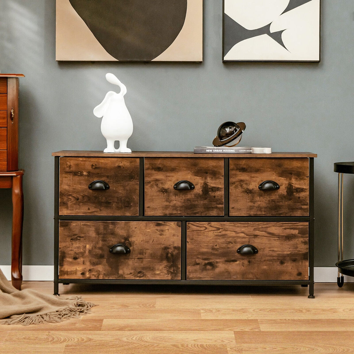 Dresser Organizer 5 Drawers Rustic Brown (min order qty 2)-Dressers & Chests-DECOROLALA