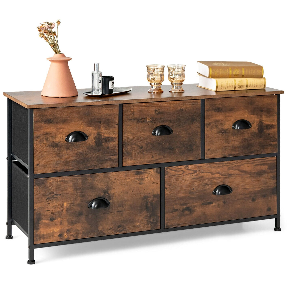 Dresser Organizer 5 Drawers Rustic Brown (min order qty 2)-Dressers & Chests-DECOROLALA