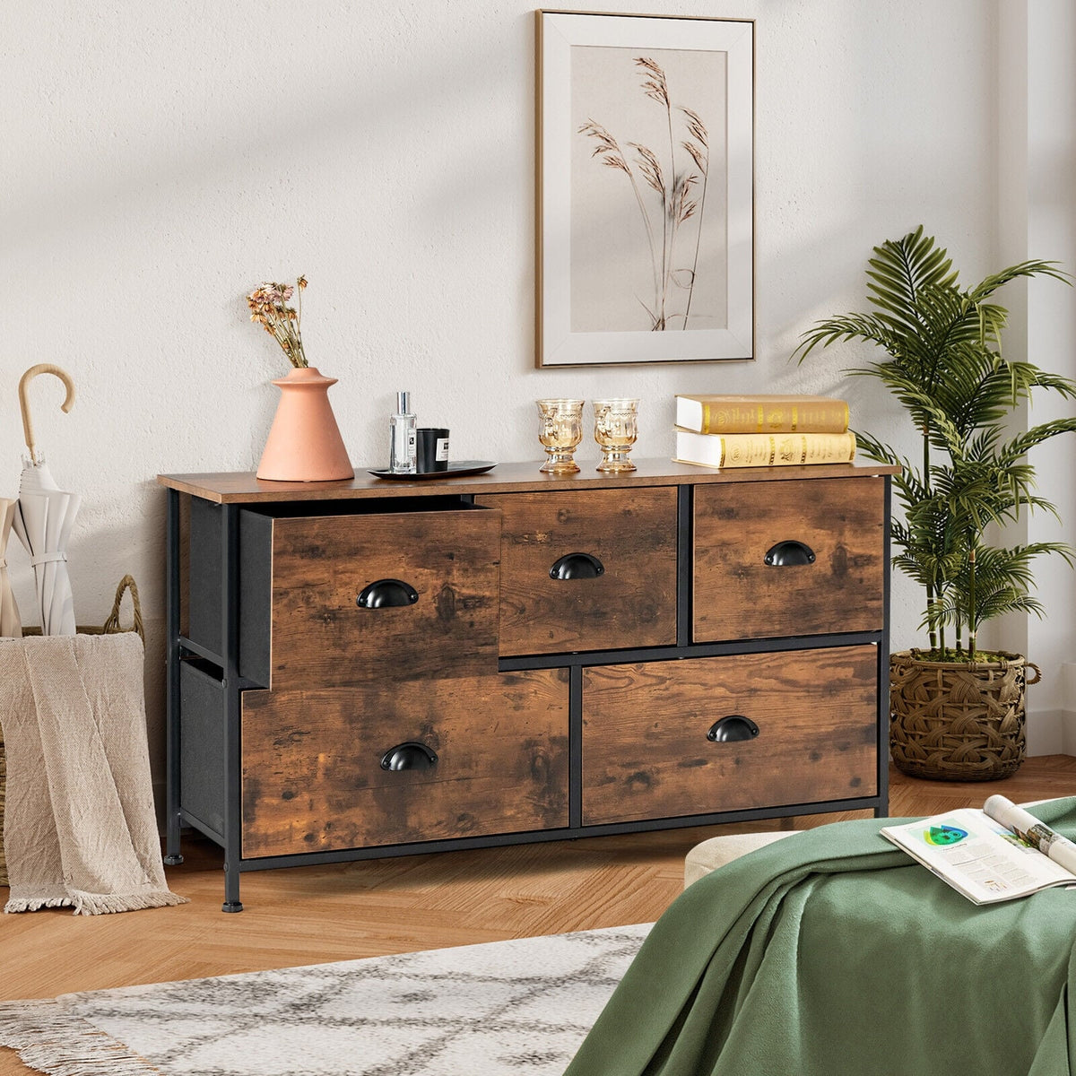Dresser Organizer 5 Drawers Rustic Brown (min order qty 2)-Dressers & Chests-DECOROLALA